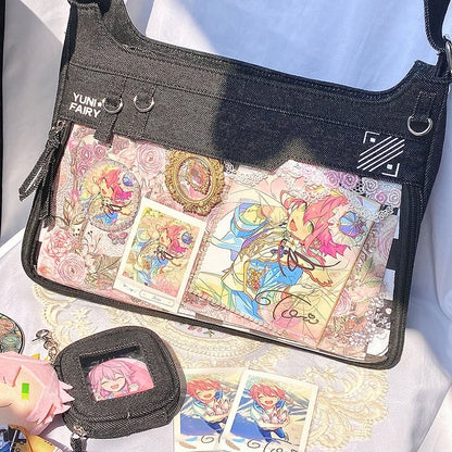 Black Denim Unisex Adjustable Strap Large Capacity Ita Bag