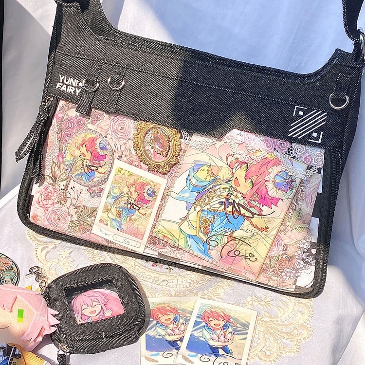 Black Denim Unisex Adjustable Strap Large Capacity Ita Bag