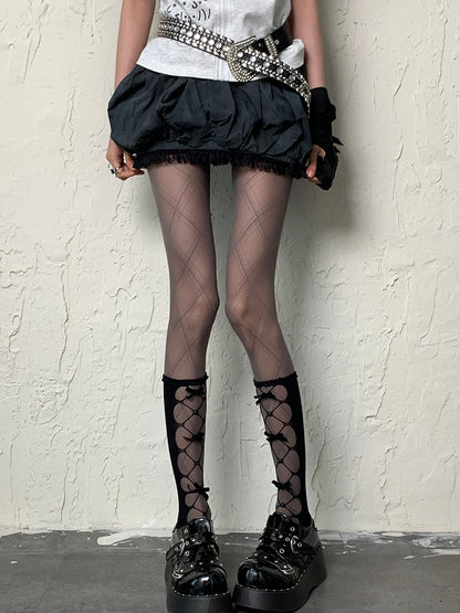 Gray Y2K Diamond Pattern Tights