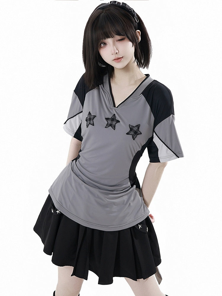 Black Elastic Waist Star Studs Skirt Long/Short Version