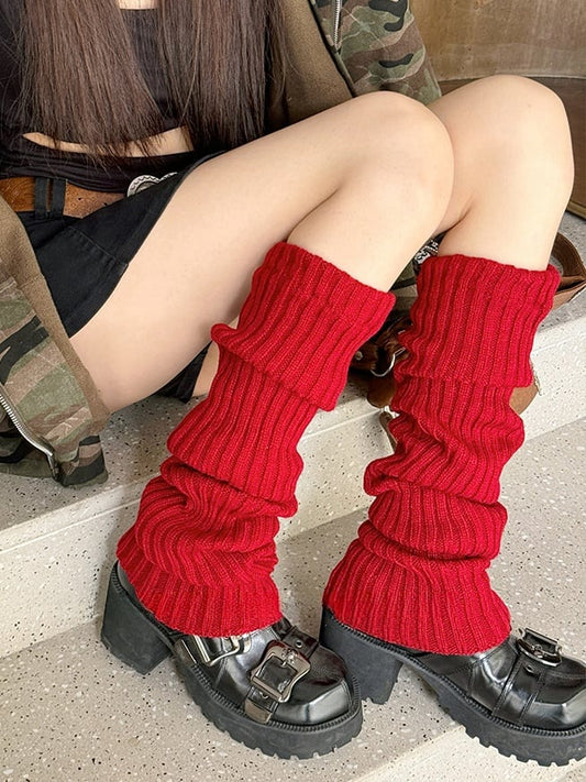 Red/Wine Red/White Y2K 70CM Knitted Leg Warmers