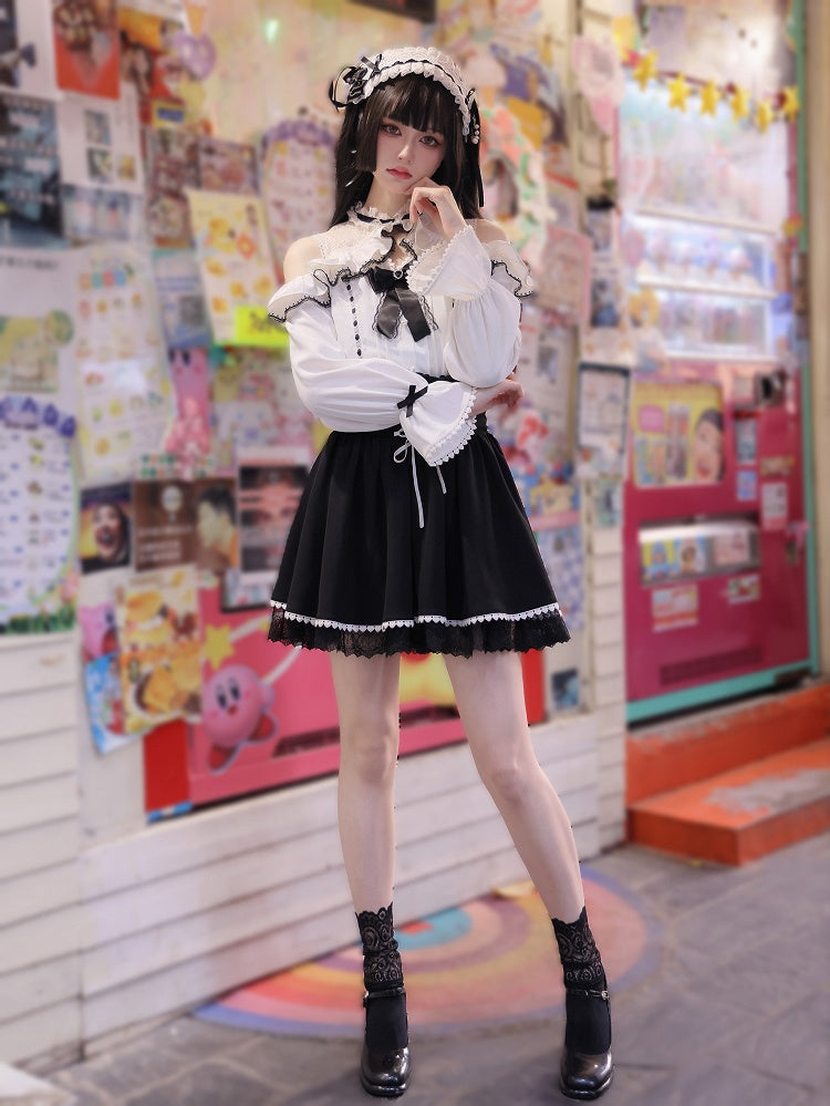 Jirai Kei Open Shoulders Long Sleeves White Blouse Best Seller