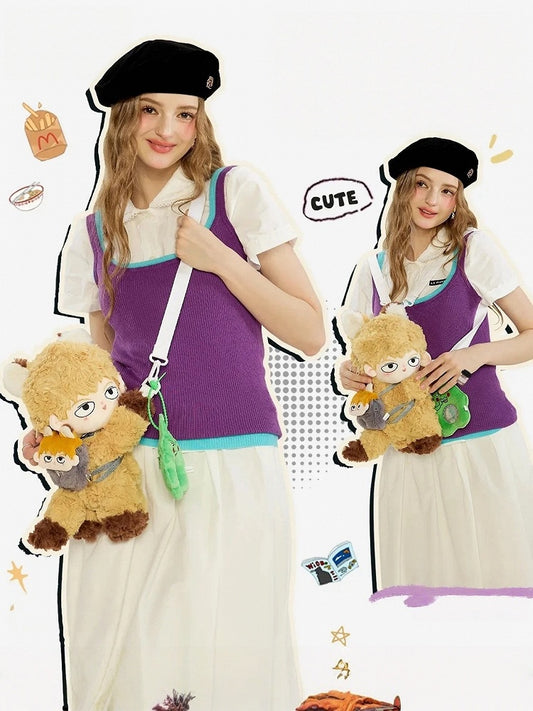 Kawaii Boy In Yellow Animal Outfit Plush Backpack / Crossbody