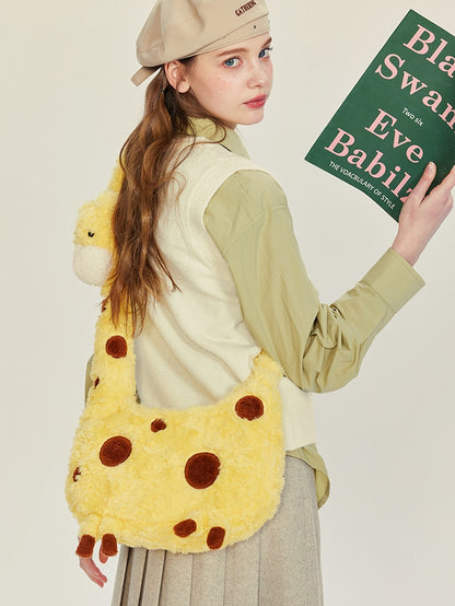 Yellow Plush Giraffe Crossbody Bag