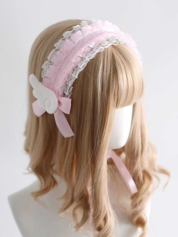 5 Colors Cute Lolita Bowknot Lace Hairband with Wing Decorations