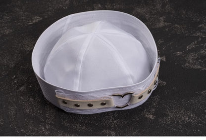 White Studded PU Heart-shaped Ring Lace Sailor Hat