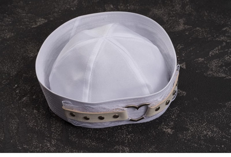 White Studded PU Heart-shaped Ring Lace Sailor Hat