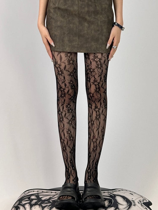 Brown/Black Y2K Hollow-out Design Tights