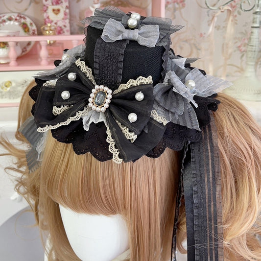 Beads and Bowknots Black and Gray Gothic Mini Hat