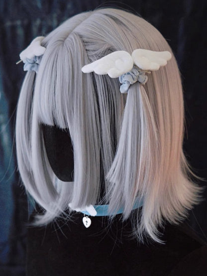 Handmade Cross Charm Angel Wings Blue and White Hair Ties