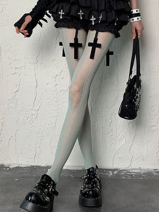 Gyaru Fashion Mint Green Hollow-out Design Y2K Tights