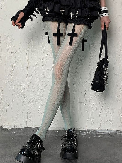 Gyaru Fashion Mint Green Hollow-out Design Y2K Tights