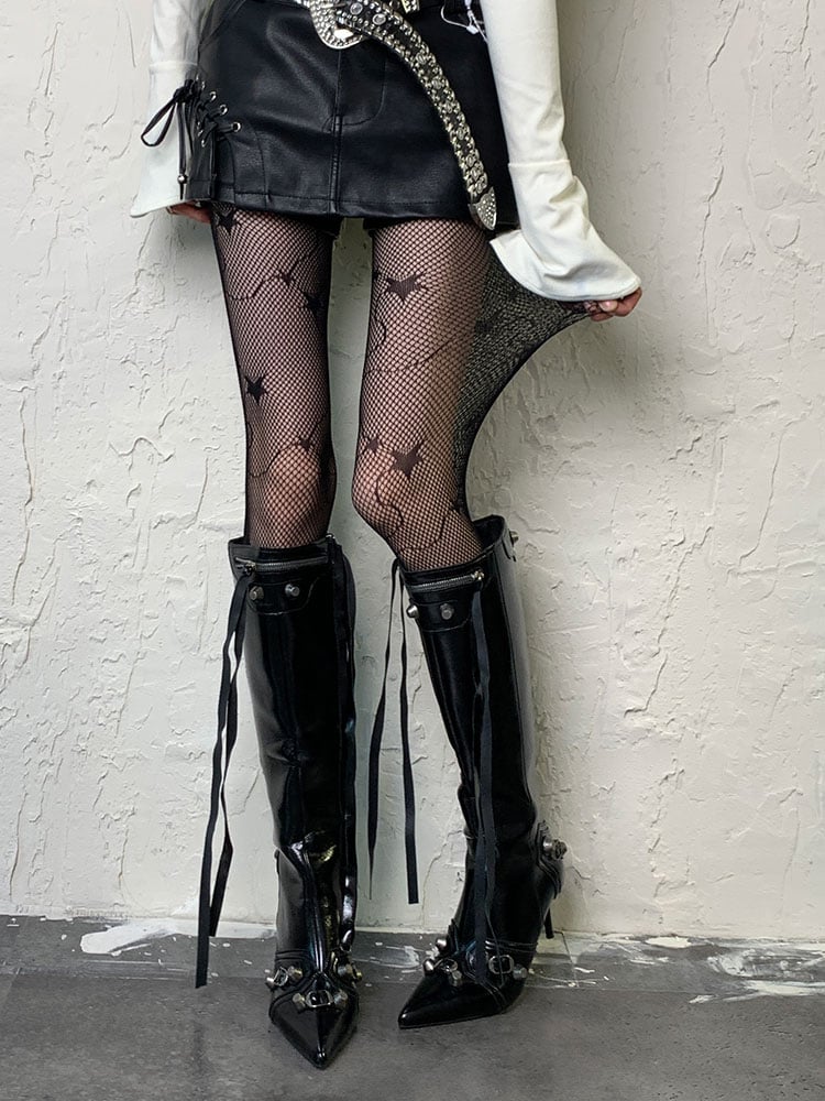 Black Dark Gothic Star Pattern Hollow-out Tights