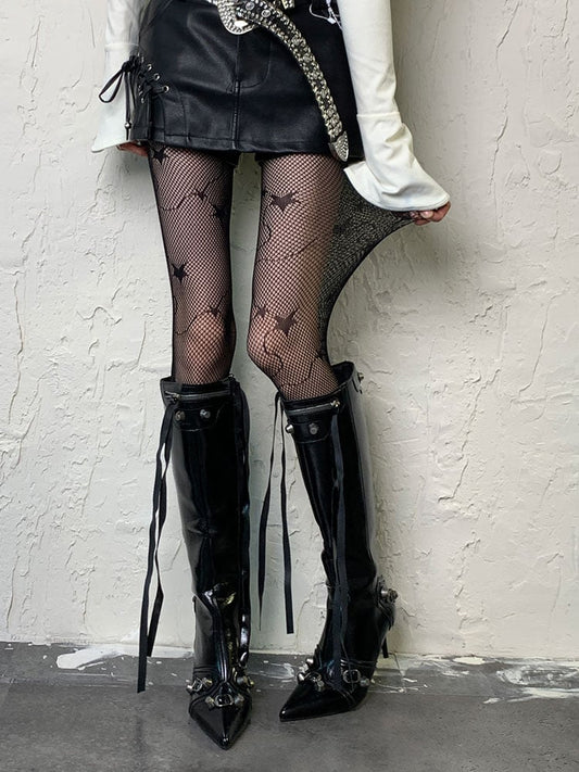 Black Dark Gothic Star Pattern Hollow-out Tights