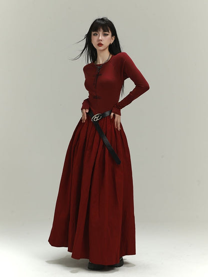 Gothic Wine Red Cross Print Backless/Covered-Back Slim-fitting Dress