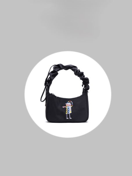 Chic Black Crossbody&Shoulder Bag With Delicate Embroidery