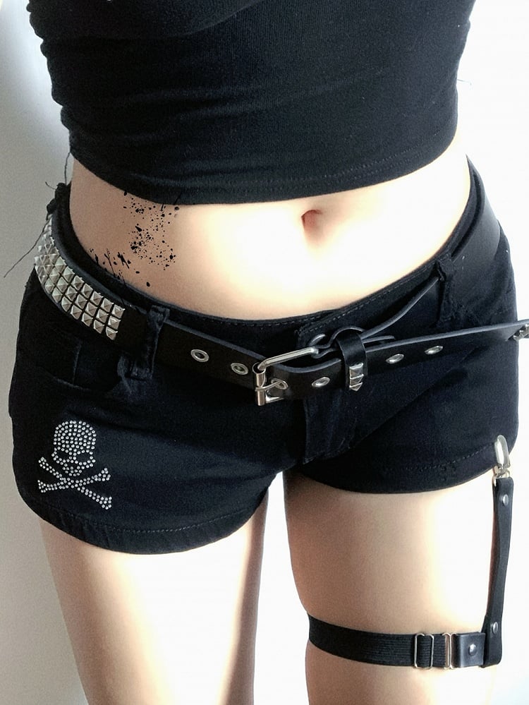 Black Rhinestoned Skeleton Punk Shorts 2 Options