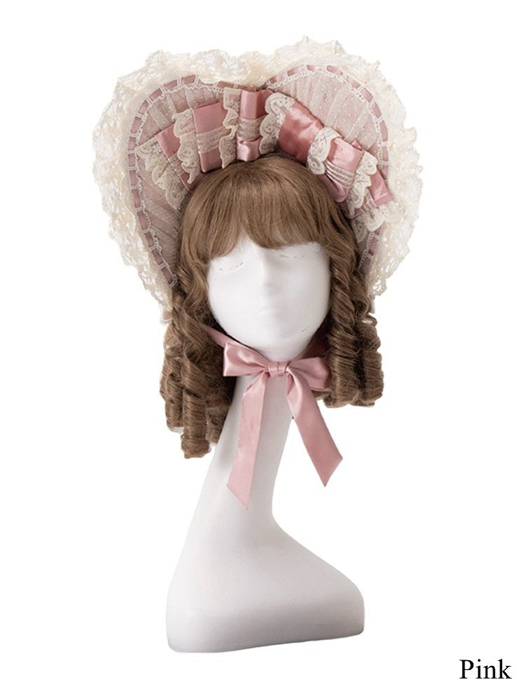Cream/Green/Pink Lace-Trimmed Sweet Lolita Bonnet with Bows