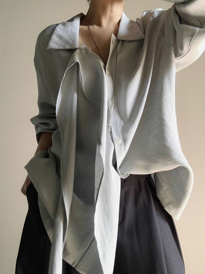 Ouji Lolita Light Blue Retro Pointed Collar Shirt with Long Draping Ribbon & Button Cuff