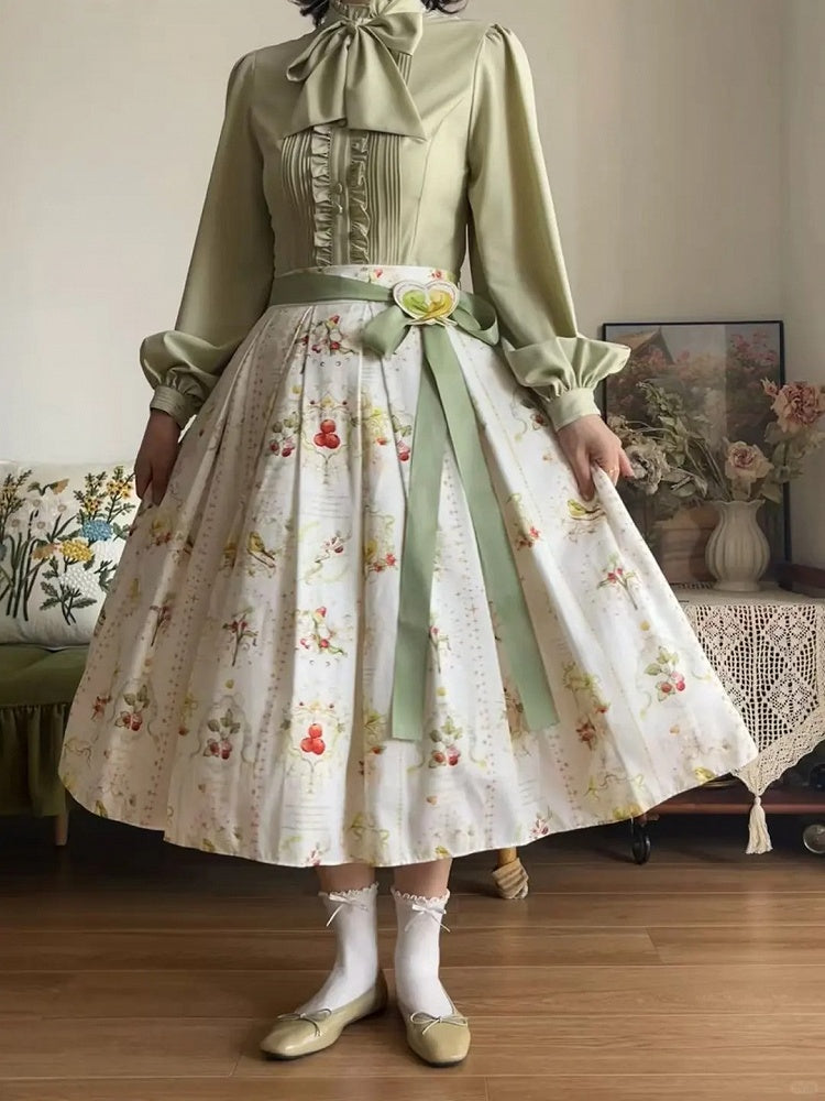 Green Long Sleeves Lolita Blouse with Lace-Up Back and Ruffled Details