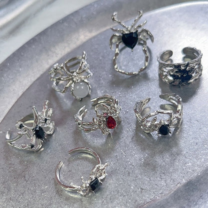 Silver Punk Spiders 7 Rings Set