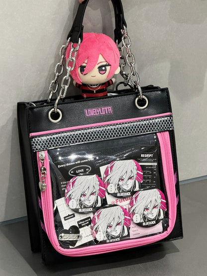 Black & Dark Pink Sweetheart Charm Zipper Ita Shoulder Bag