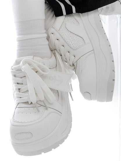 White Anchor And Fish Bone Decorated Front Lace-up Ties Platform Sneakers