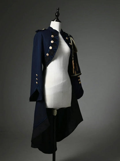 Dark Blue Detachable One-shoulder Cape Knight Tailcoat