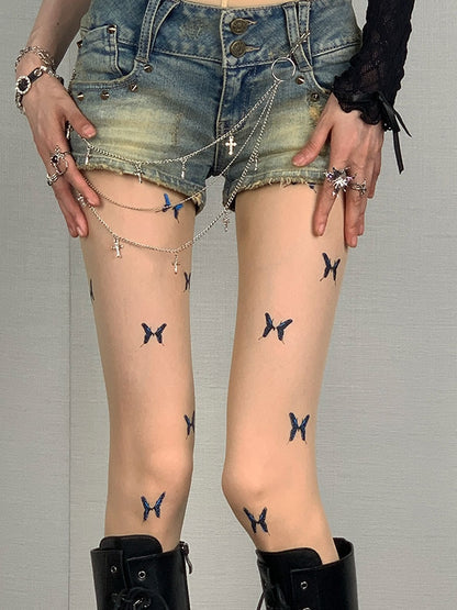 Nude Y2K Butterfly Print Tights