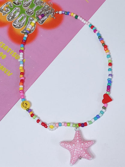 4 Color Options Y2K Starfish Pendant Beaded Necklace