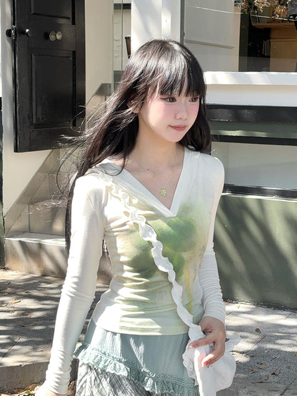 White Sweet Serenity Top with Green Clover Print