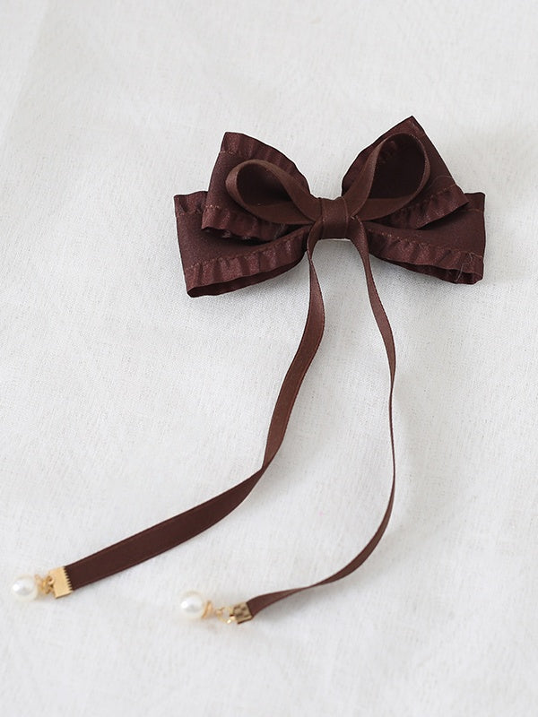 8 Colors Cute Bowknot Ribbon Hairclip with Bead Decorations