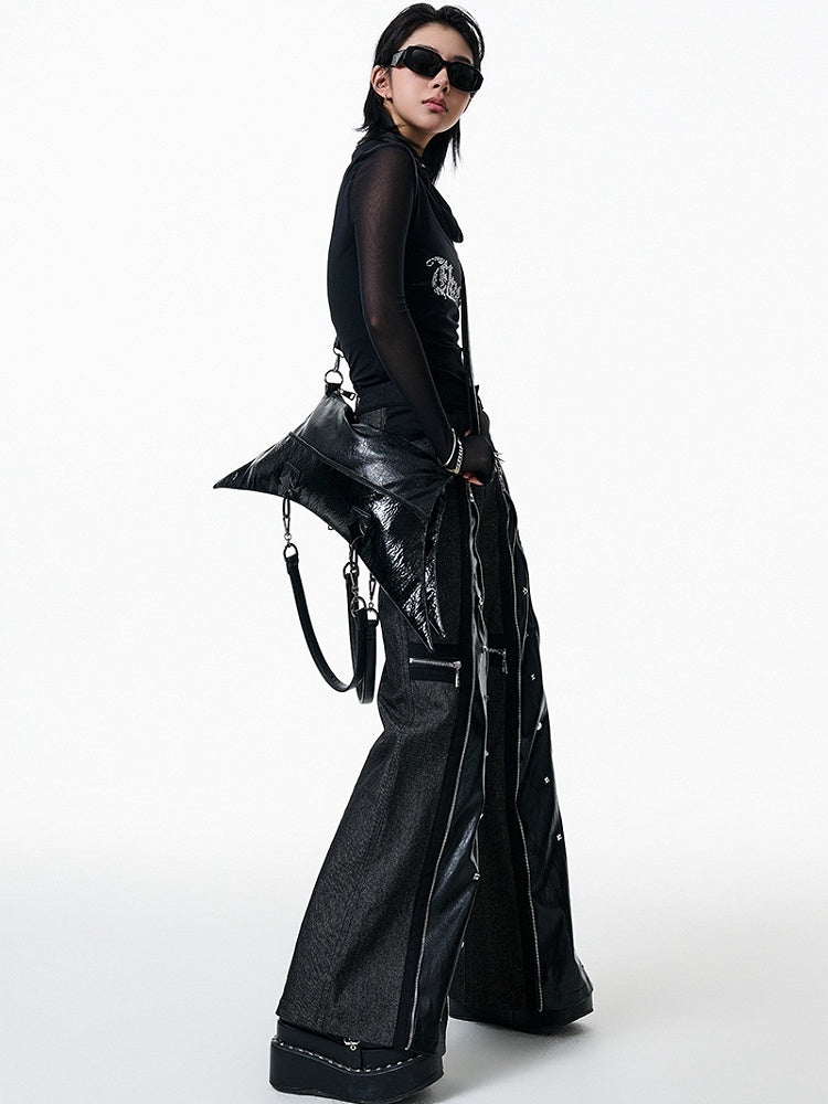 Gothic Punk Black Foldable Four-pointed Star PU Bag