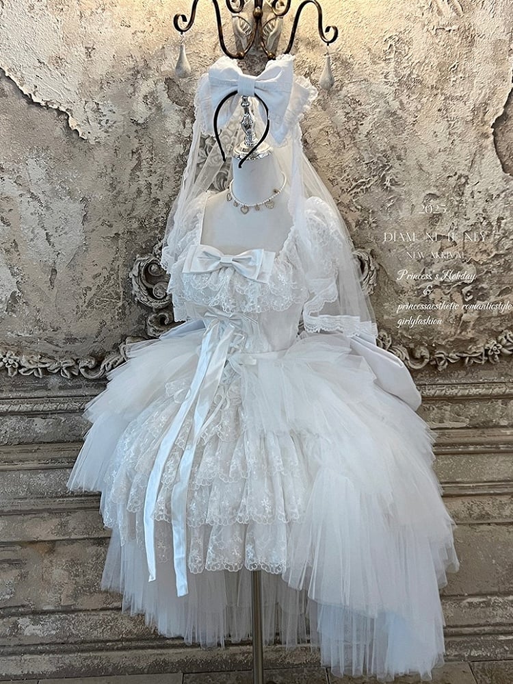 White Tiered Tulle Lolita Train