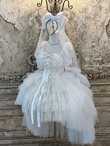 White Tiered Tulle Lolita Train