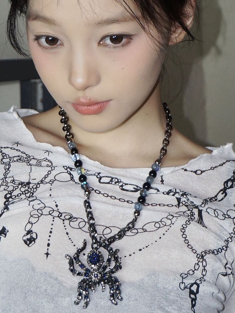 Gothic Spider Beaded Necklace Black & Blue/Black & Red