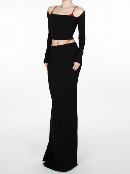 Black Devil Wings Embroidery at Back  Glamorous Cropped Top