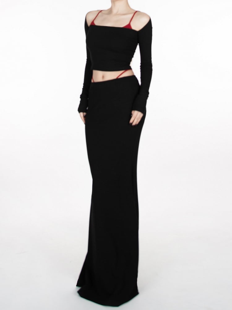 Black Devil Wings Embroidery at Back  Glamorous Cropped Top