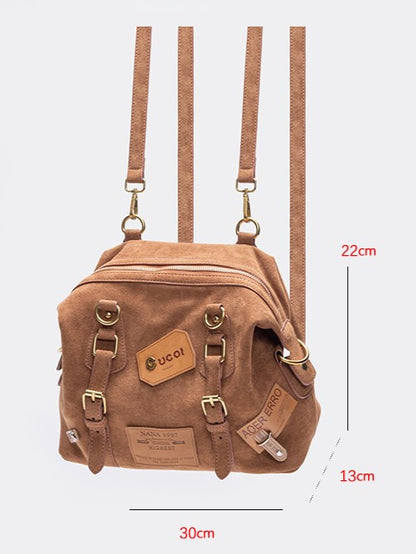 Vintage Brown 2-Way Backpack With Belt Accents