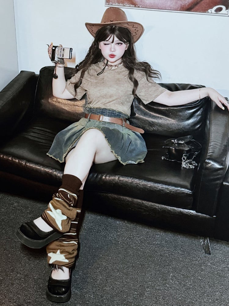 Plus Size Coffee Wasteland Punk Tie-dyed T-shirt