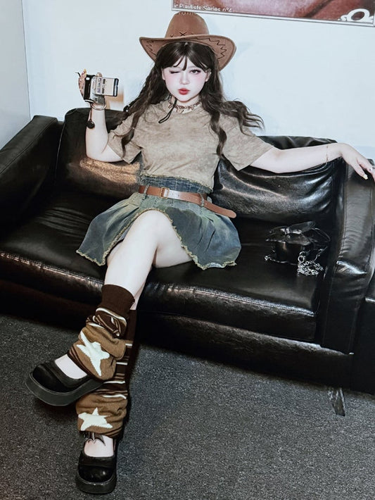 Plus Size Coffee Wasteland Punk Tie-dyed T-shirt