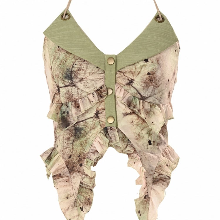 Green Fairycore Halter Neck Mori Kei Summer Top