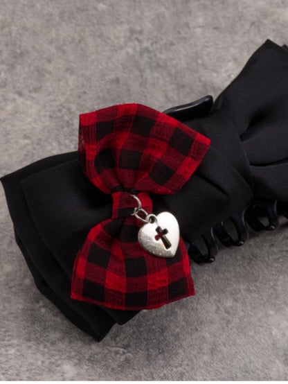 Black Bowknot With Red Plaid Pattern Bowknot Claw Clip