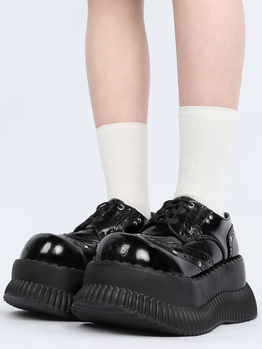 Black Bittersweet Platform Shoes - Studded Details & Lace-Up Design