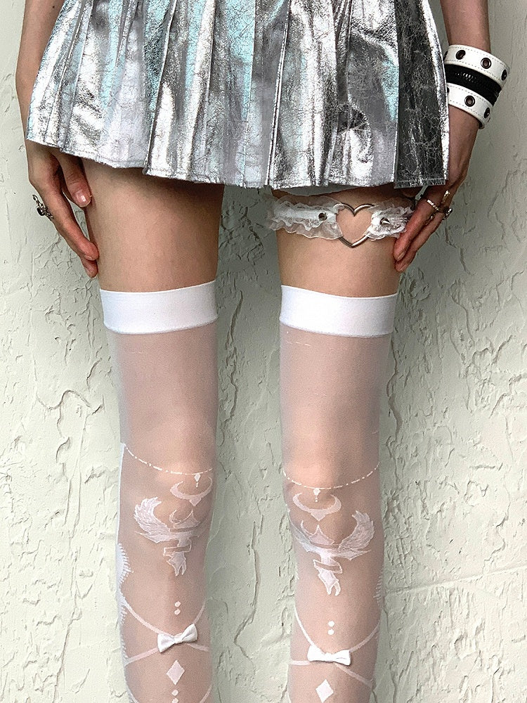 White Y2K Bowknot Details Crisscorss Banded Over-knee Stockings