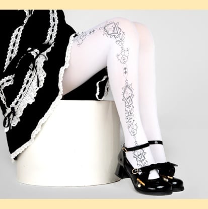 White Printed Lolita Tights