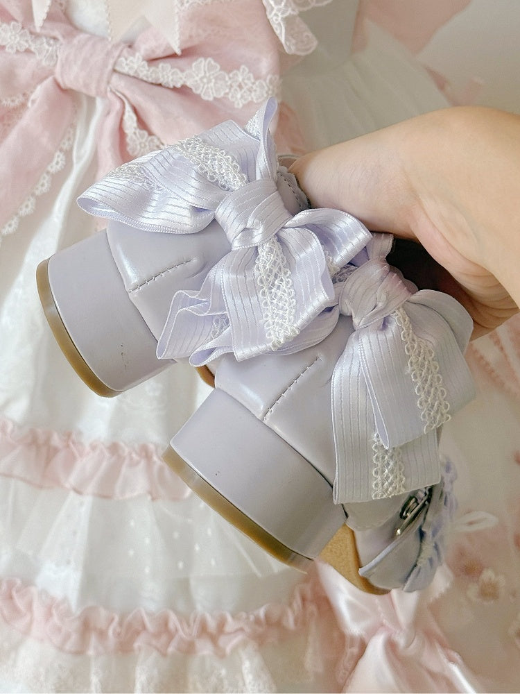 PU Purple Sweet Lolita Mary Janes - Sakura Accents with Floral Buckle & Ruffle Trim