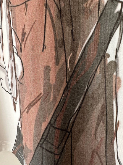 Cartoon Boy Print Khaki and White T-shirt