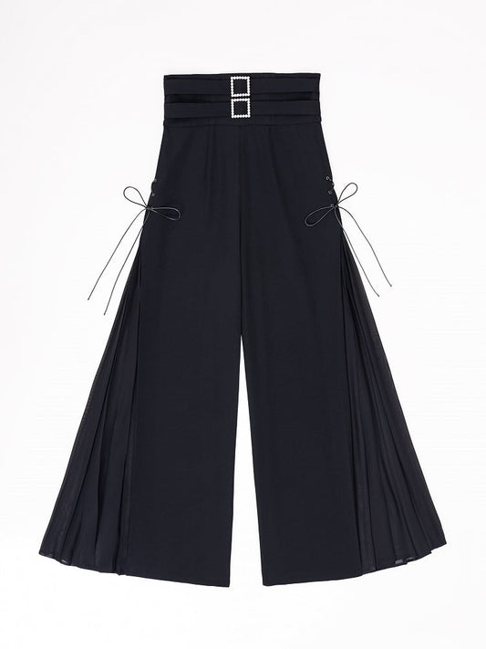 Black High Waist Flowing Pleated Chiffon Panels Wide-leg Pants