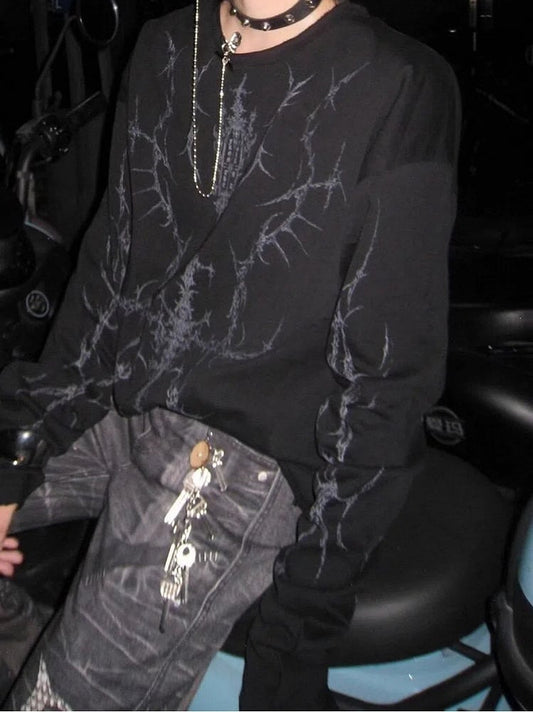 Y2K Punk Print Black Long Sleeves Top